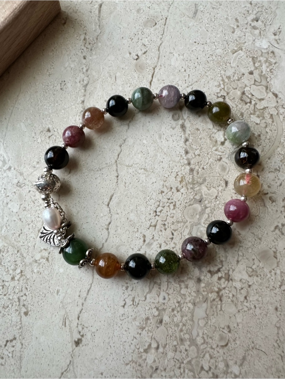 Multicolor Tourmaline Beaded Bracelet with Sterling Silver Accents